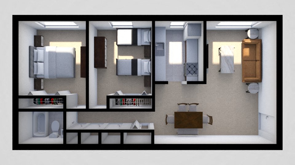 Floor plan for 2 beds, 1 bath, 815 sqft
